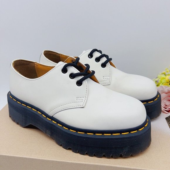 DR. MARTENS 1461 Quad Platform Shoe Oxford White Smooth Leather Womens US 5 EU36 - Picture 2 of 12